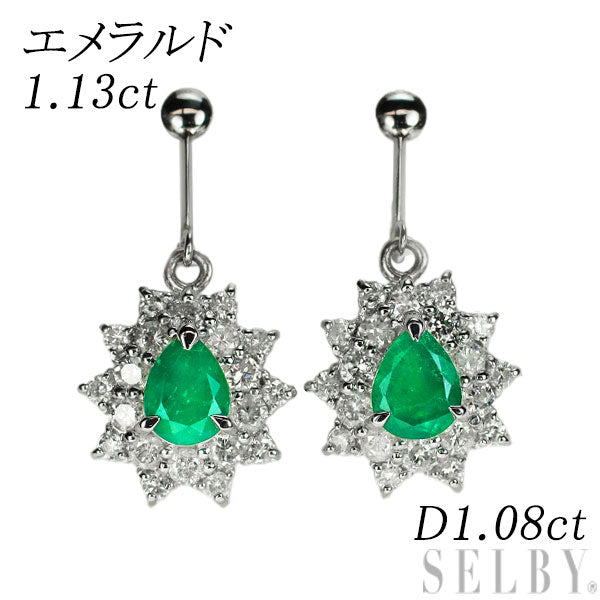 Pt900 エメラルド ダイヤモンド イヤリング 1.13ct D1.08ct