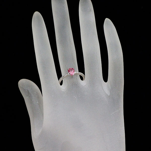 Pt900 ペアシェイプ ピンクスピネル ダイヤモンド リング 0.81ct D0.20ct