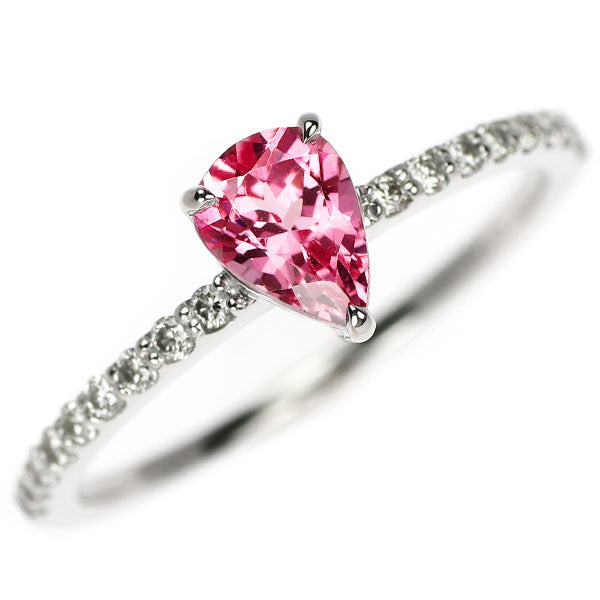 Pt900 ペアシェイプ ピンクスピネル ダイヤモンド リング 0.81ct D0.20ct