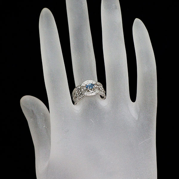 Pt900 サンタマリアカラーアクアマリン ダイヤモンド リング 0.15ct D0.24ct