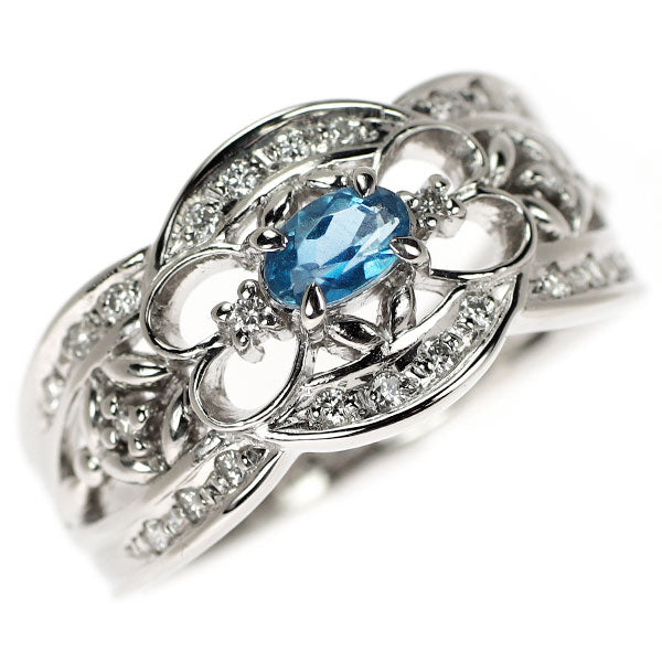 Pt900 サンタマリアカラーアクアマリン ダイヤモンド リング 0.15ct D0.24ct