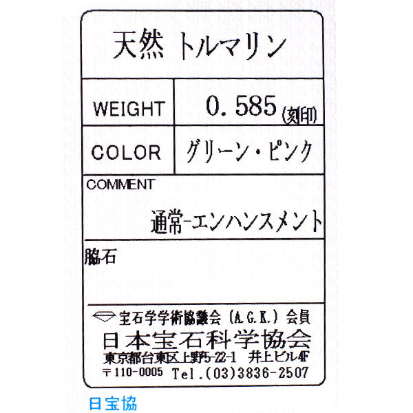 MIZUKI K14YG トルマリン ペンダントネックレス 0.585ct