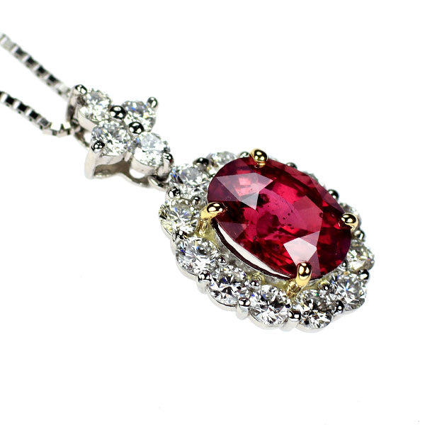 K18YG/Pt 非加熱ルビー ダイヤモンド ペンダントネックレス 2.203ct D0.80ct