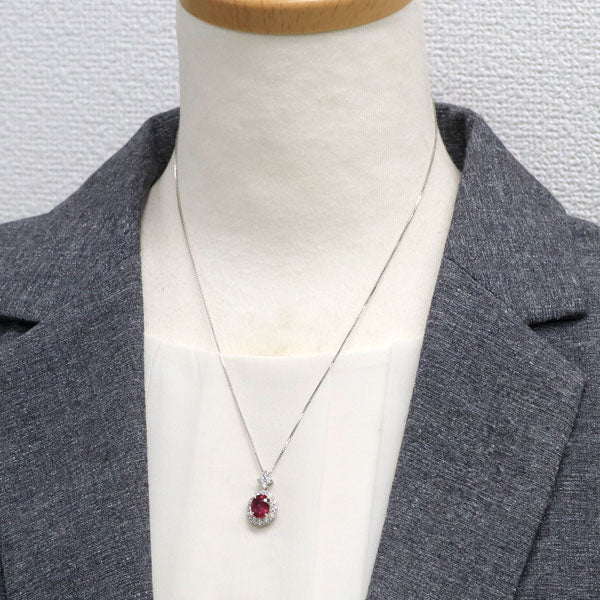 K18YG/Pt 非加熱ルビー ダイヤモンド ペンダントネックレス 2.203ct D0.80ct