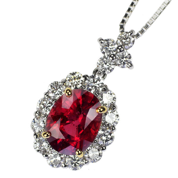 K18YG/Pt 非加熱ルビー ダイヤモンド ペンダントネックレス 2.203ct D0.80ct