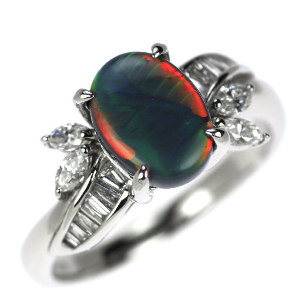 Pt900 ブラックオパール ダイヤモンド リング 1.48ct D0.41ct