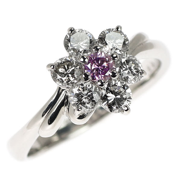 希少 Pt900 天然ピンクパープル ダイヤモンド リング 0.136ct FIPP I1 D0.85ct フラワー