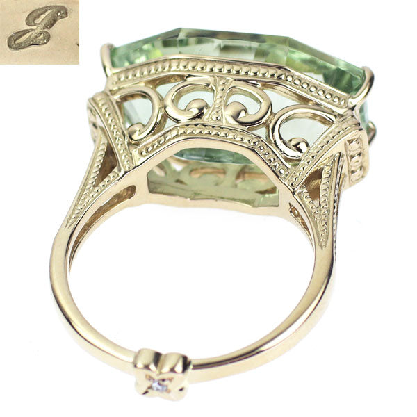 ジュステラ K18シャンパンゴールド グリーンクオーツ ダイヤモンド リング D0.005ct