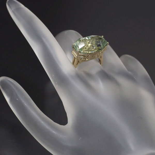 ジュステラ K18シャンパンゴールド グリーンクオーツ ダイヤモンド リング D0.005ct