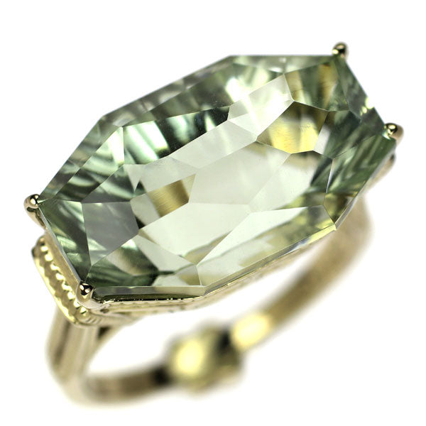 ジュステラ K18シャンパンゴールド グリーンクオーツ ダイヤモンド リング D0.005ct