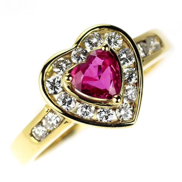K18YG ルビー ダイヤモンド リング 0.39ct D0.54ct ハート