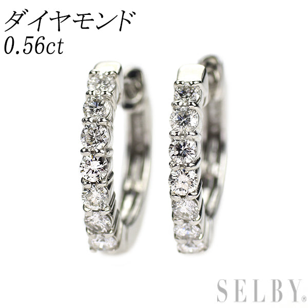 K18WG ダイヤモンド ピアス 0.56 フープ