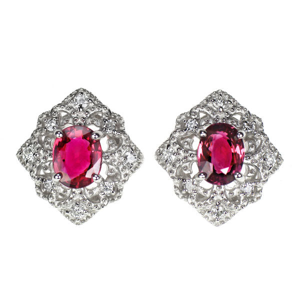 Pt950/ Pt900 ルビー ダイヤモンド ピアス 0.88ct D0.12ct