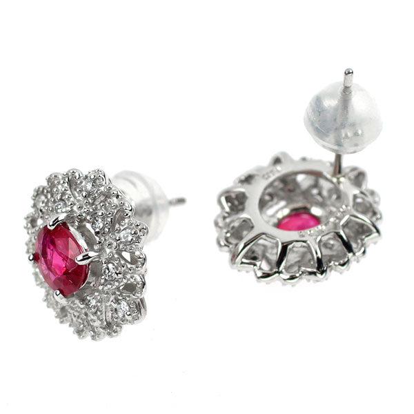 Pt950/ Pt900 ルビー ダイヤモンド ピアス 0.86ct D0.14ct