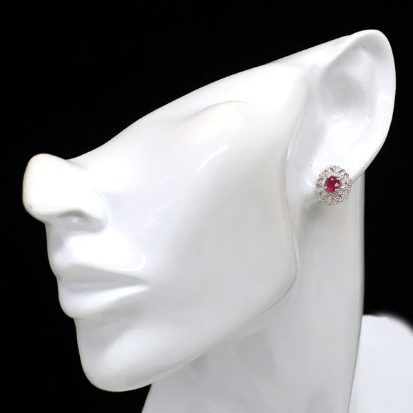Pt950/ Pt900 ルビー ダイヤモンド ピアス 0.86ct D0.14ct