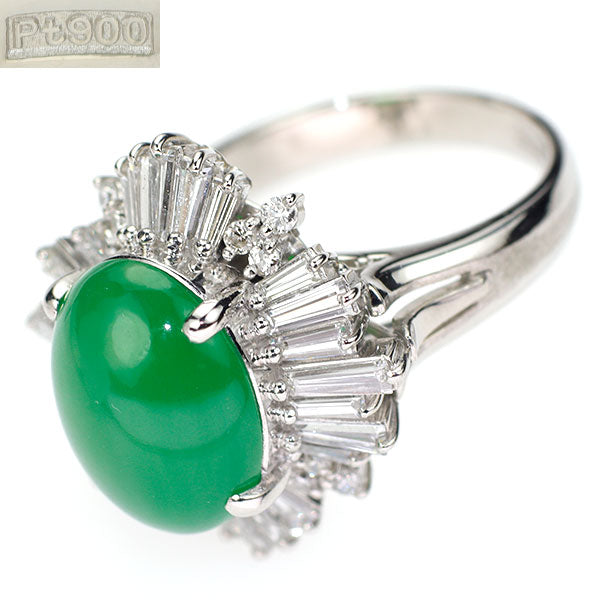 Pt900 翡翠 ダイヤモンド リング D1.71ct 陽刻ヴィンテージ製品 昭和レトロ ハンドメイド【ヒスコレ】
