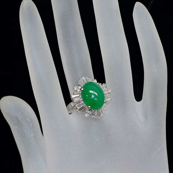 Pt900 翡翠 ダイヤモンド リング D1.71ct 陽刻ヴィンテージ製品 昭和レトロ ハンドメイド【ヒスコレ】