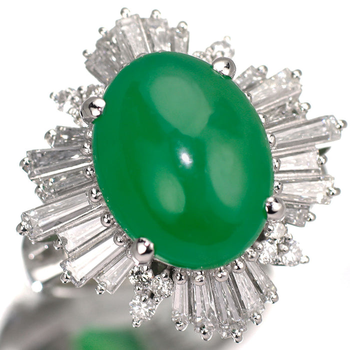 Pt900 翡翠 ダイヤモンド リング D1.71ct 陽刻ヴィンテージ製品 昭和レトロ ハンドメイド【ヒスコレ】