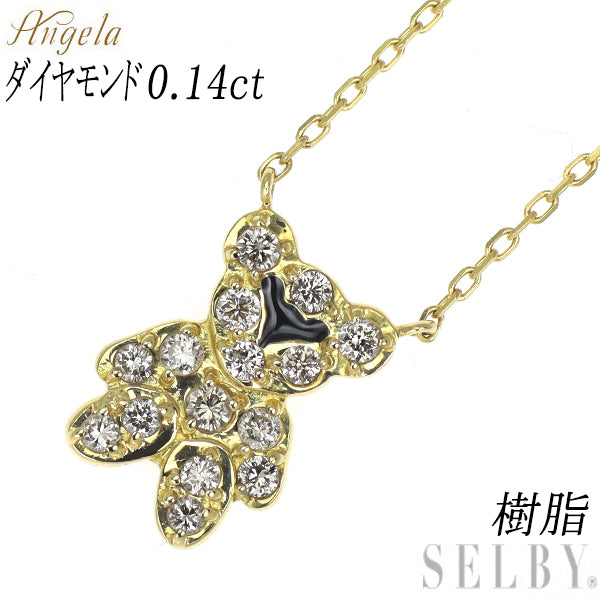 Angela K18YG/ 樹脂 ダイヤモンド ペンダントネックレス 0.14ct 熊  