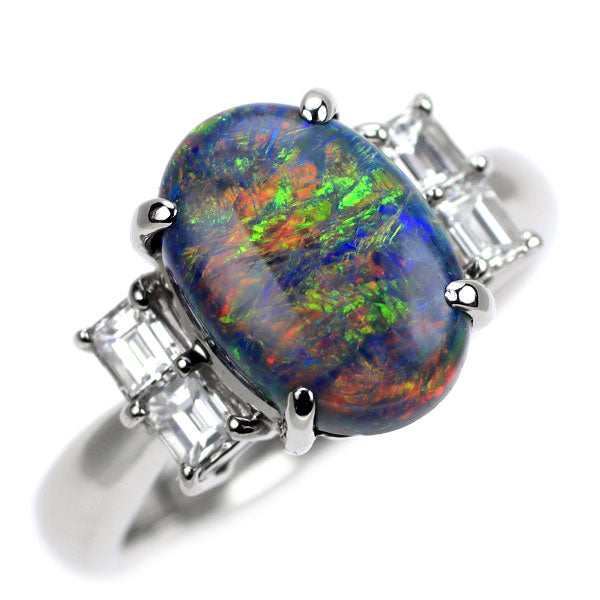 Pt900 ブラックオパール ダイヤモンド リング 2.913ct D0.46ct