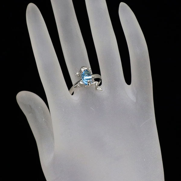 Pt900 ブルー トパーズ リング 0.90ct カエル