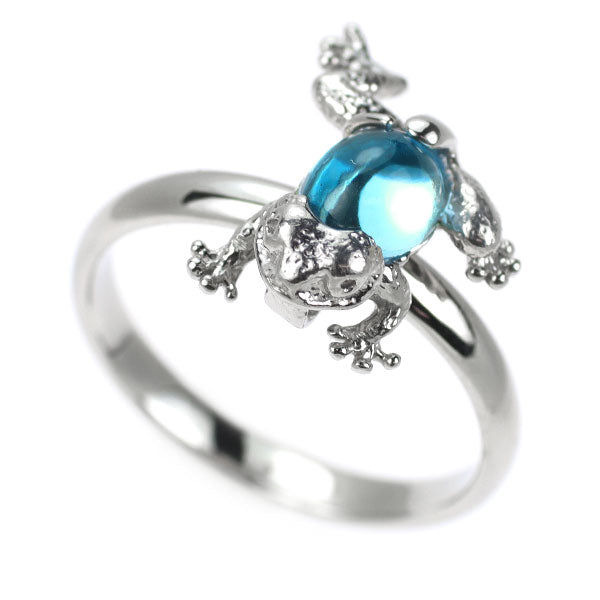 Pt900 ブルー トパーズ リング 0.90ct カエル