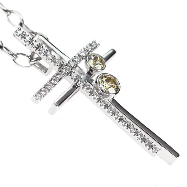 カシケイ K18WG ブラウンダイヤモンド ペンダントネックレス 0.58ct D0.37ct クロス