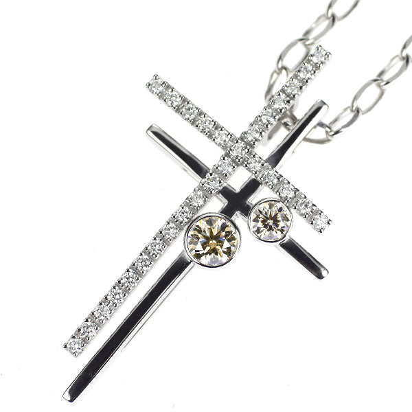 カシケイ K18WG ブラウンダイヤモンド ペンダントネックレス 0.58ct D0.37ct クロス