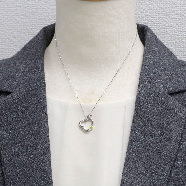 K18WG ストリングホール トリートグリーン ダイヤモンド ペンダントネックレス 0.13ct リンゴ