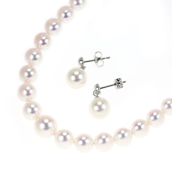 SV/ K14WG 花珠アコヤ 真珠 ネックレス＆ピアス 2点セット 径約4.2-8.0mm