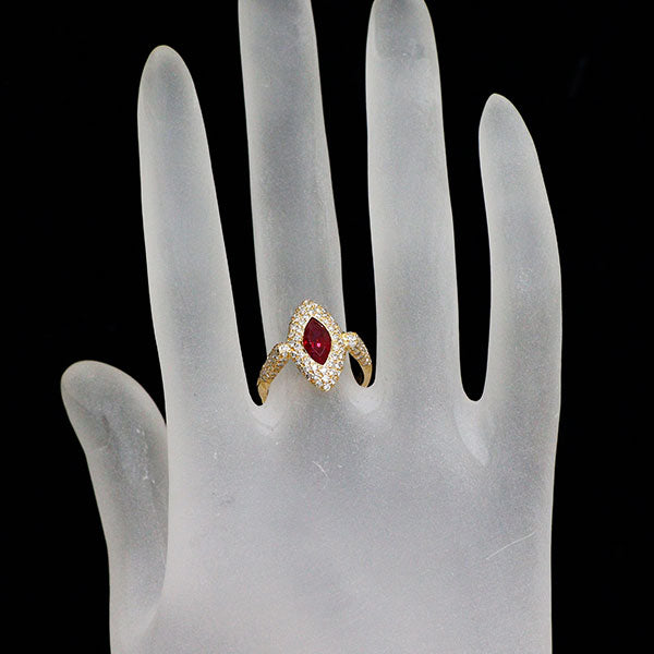 K18YG マーキス ルビー ダイヤモンド リング 1.31ct D0.59ct