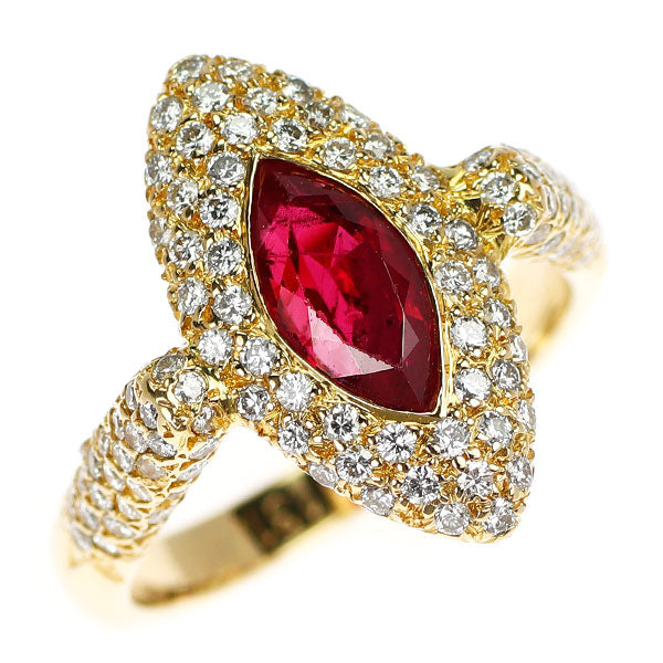 K18YG マーキス ルビー ダイヤモンド リング 1.31ct D0.59ct
