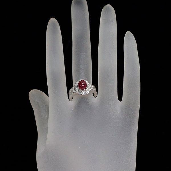 Pt900 カボションカット ルビー ダイヤモンド リング 1.60ct D0.50ct