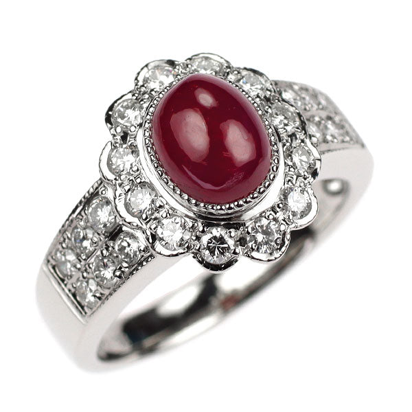 Pt900 カボションカット ルビー ダイヤモンド リング 1.60ct D0.50ct