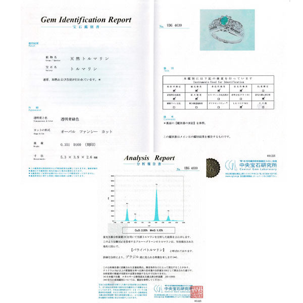 Pt900 ブラジル産 パライバトルマリン ダイヤモンド リング 0.351ct D1.00ct
