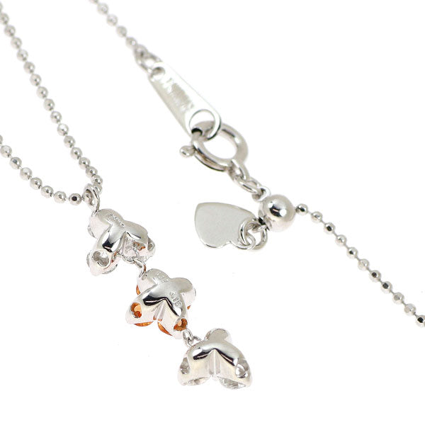 K18WG オレンジサファイア ダイヤモンド ペンダントネックレス 0.15ct D0.32ct フラワー
