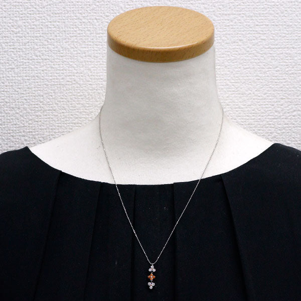 K18WG オレンジサファイア ダイヤモンド ペンダントネックレス 0.15ct D0.32ct フラワー