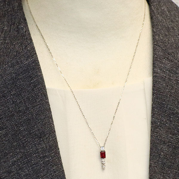 希少 Pt900/K18WG レッドベリル ダイヤモンド ペンダントネックレス 0.424ct D0.440ct
