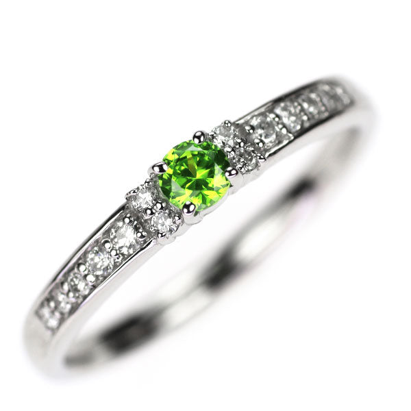 Pt950 デマントイド ガーネット ダイヤモンド リング 0.15ct D0.12ct