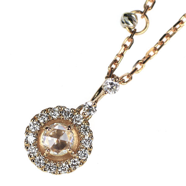 K18PG ローズカット/ラウンド ダイヤモンド ペンダントネックレス 0.24ct