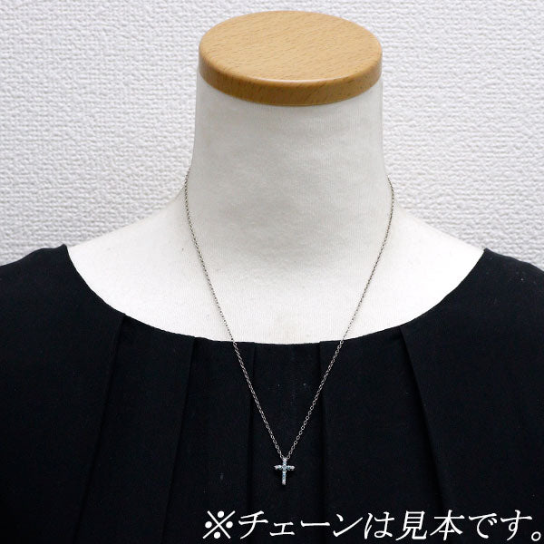 K18WG パライバトルマリン ダイヤモンド ペンダントトップ 0.10ct D0.04ct クロス
