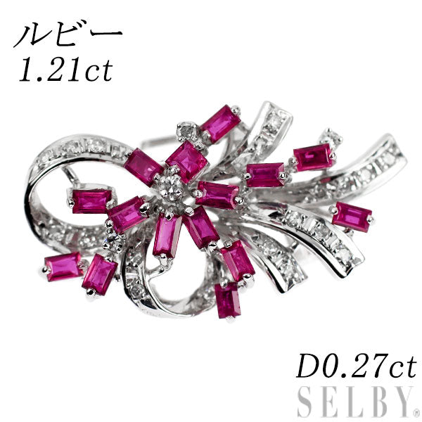 K14WG ルビー ダイヤモンド 帯留め 1.21ct D0.27ct