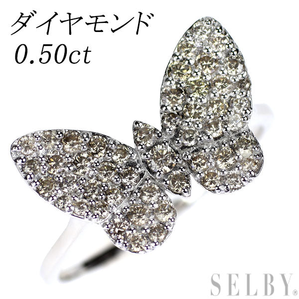 K18WG ダイヤモンド リング 0.50ct 蝶