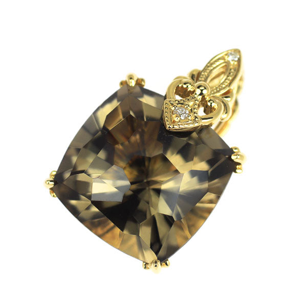 ジュステラ K18YG スモーキークォーツ ダイヤモンド ペンダントトップ 11ct D0.03ct