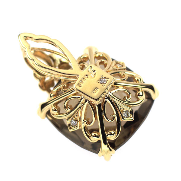 ジュステラ K18YG スモーキークォーツ ダイヤモンド ペンダントトップ 11ct D0.03ct