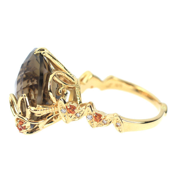 ジュステラ K18YG スモーキークォーツ スペサタイトガーネット ダイヤモンド リング 11ct D0.05ct G0.18ctup