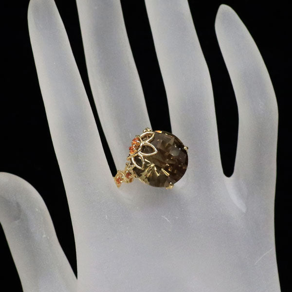 ジュステラ K18YG スモーキークォーツ スペサタイトガーネット ダイヤモンド リング 11ct D0.05ct G0.18ctup