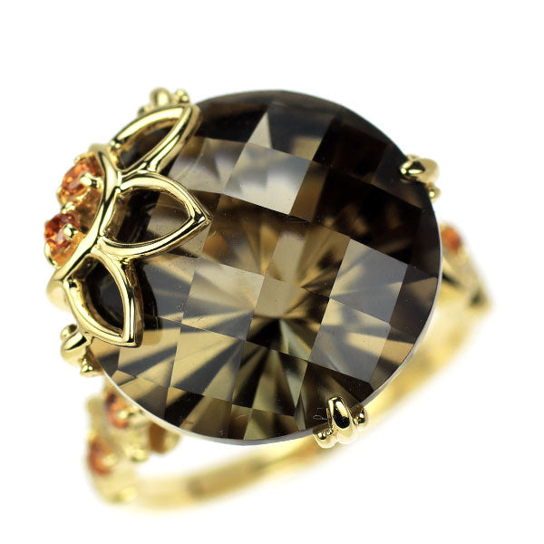 ジュステラ K18YG スモーキークォーツ スペサタイトガーネット ダイヤモンド リング 11ct D0.05ct G0.18ctup