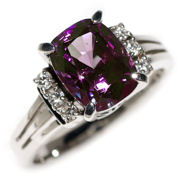 クレサンベール 希少 Pt900 再結晶アレキサンドライト ダイヤモンド リング 2.70ct D0.12ct