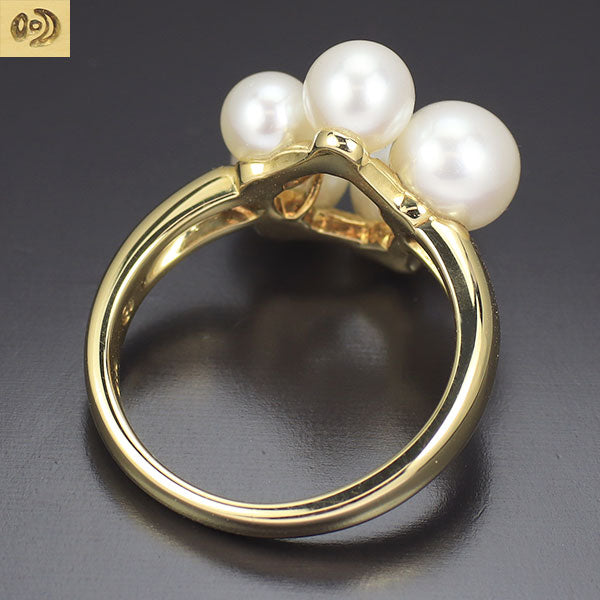田崎真珠 K18YG アコヤ 真珠/パール ダイヤモンド リング 径約4.4-6.0mm D0.01ct